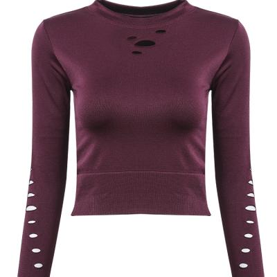 China Breathable Fitness Women's Long Sleeve Sports Tops Custom Cropped Quick-drying Top Slim Running Red Yoga Clothes Tops for sale