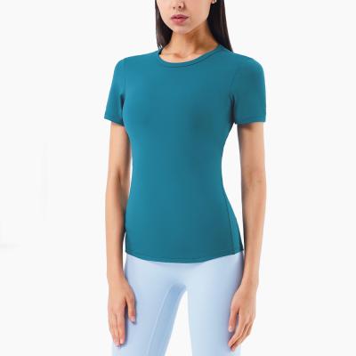 China New Quick-Drying Slim Diet Lulu Breathable Yoga Tops Plus Size Sports T-shirt Top Short Sleeve Women for sale