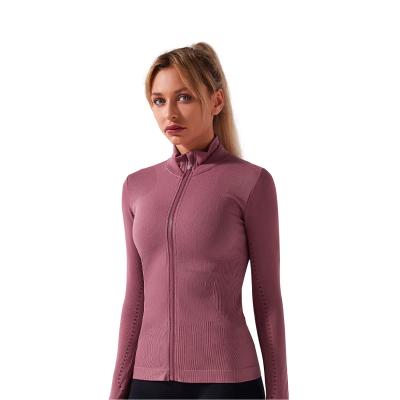 China High Quality Breathable Fashion Sports Fitness Wear Long Sleeve Tops Slim Fit Yoga Ladies Jacket Breathable Seamless Tops for sale