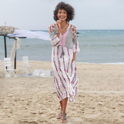 China Lovely Summer Breathable Floral Printing Casual Dress Beach Maxi Dress With Pockets Long Wear for sale