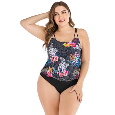 China Beautiful Breathable Floral Print Women Two Piece Plus Size Tankini Wireless for sale