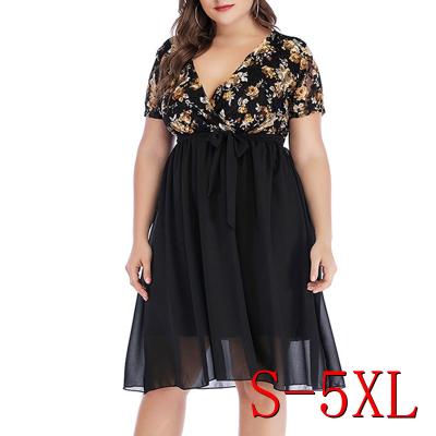 China Wholesale Viable Dress V Neck Tunic Summer Women Casual Loose Loose Flowing Tie-Waist Dress for sale