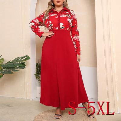 China 2022 New Arrivals Viable Sheath Patchwork Floral Print Fabrics Elegant Ladies Button Casual Women's Long Floral Print Dress for sale