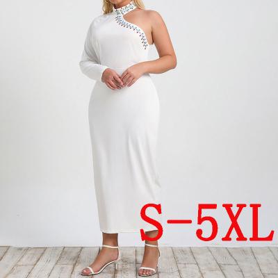 China New Styles Viable Elegant White Zipper Dress Asymmetrical Design Bodycon Maxi Ladies Cocktail Dresses Halterneck Slip Dress for sale