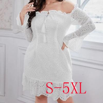 China Viable Lace Women Dress Long Sleeve One Shoulder Hollow Out Dresses Elegant Summer Sundress Ladies Dress for sale