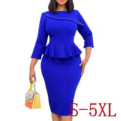 China New Customized Ruffled Working Elegant Lady Anti-Static Pencil Career Dresses Purple Office Dress Plain Dress Womens Clothing Design By Color Beautiful for sale