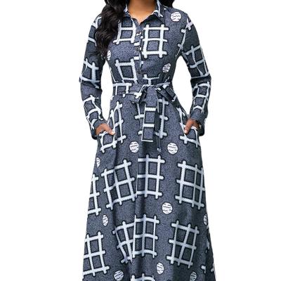 China New Viable Styles Plus Size Women Plaid Printing Formal Dresses Ladies Vintage Button Elegant Dress Long A Line for sale