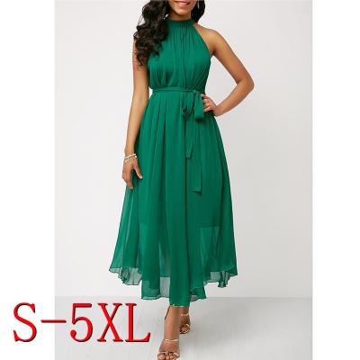 China 2022 Elegant Maxi Dress Women Summer Sleeveless Chiffon Pleats Long Dress Vestidos Elegantes for sale