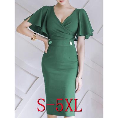 China Clothes Famous Brands Designer Casual Elegant Luxury Custom Made OEM Viable V-Neck Women Sexy Knee Length Dresses Ladies Summer Dress for sale