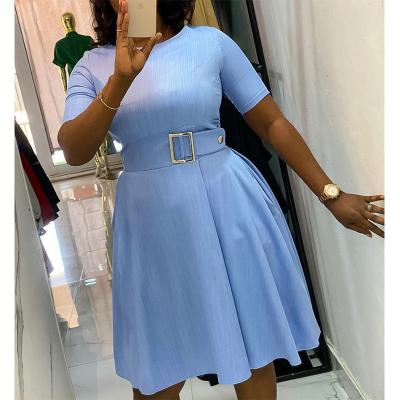 China 2022 Viable African Fashion Pleated Women's A-Line Casual Dress Plus Size Solid Color Women's Midi Dresses Summer Ladies Dress for sale