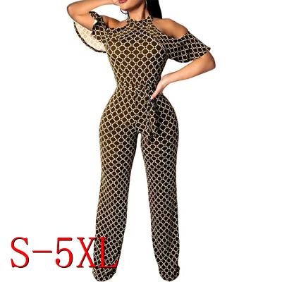 China Autumn Ladies Off The Shoulder Sublimation Printing Plaid Overalls Casual Women Patchwork Sexy Quick Dry Long Jumpsuit Panties for sale