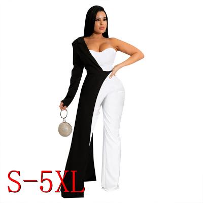 China New Workable Women Overalls One Shoulder With Black Patchwork Romper Fashion Designer Jumpsuits Elegant Lady Clothing for sale