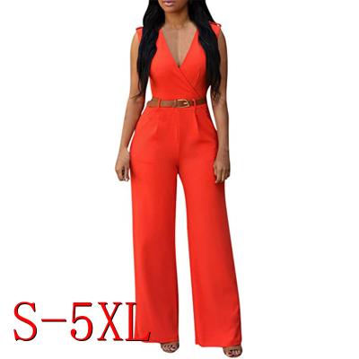 China Viable Fashion High Waist Overalls With Belt Women Sleeveless Wide Leg Overalls Office Wear Elegant Overalls for sale