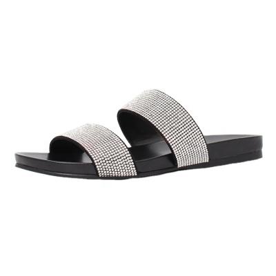 China Custom Made High Quality Glitter Crystal Slide For Women, Low MOQ 2 Strips Footbed Fashion Trend Casual Slipper for sale