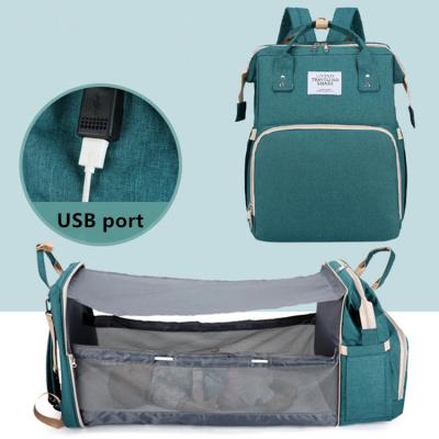 China With Newest Design USB Travel Stroller Diaper Carry Baby Sleeping Bags Changing Bed 3 in 1USB Mom Backpack for sale