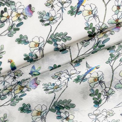 China Harvest woven new arrival 10D satin organza daisy floral print sheen sheer fabric for shirt and dress sleeves for sale