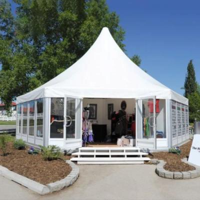 China Outdoor Events Canvas Hexagon Gazebo Pagoda Tent With Waterproof Canopy Design Especially For Exhibition Exhibit for sale