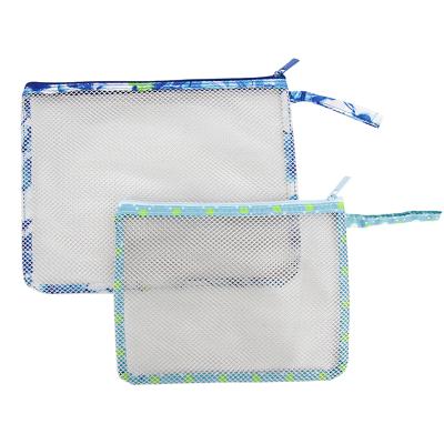 China Custom Logo Eco-friendly Mesh Waterproof Toiletry Make Up Bag Zipper Sturdy Net Woman Lightweight Cosmetic Bag for sale