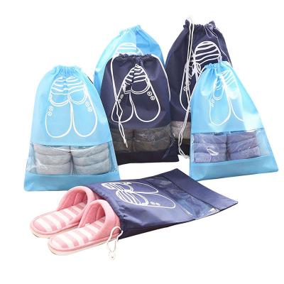 China Custom Made Non Woven Clear Waist Shoe Bag Drawstring Travel Shoes Organizer Eco-friendly Dust Bag With Logo for sale