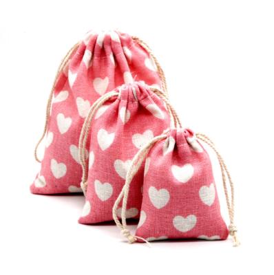 China 9*12cm Eco-Friendly Cute Printed Drawstring Bags 12oz Cotton Sack Rose Muslin Fabric Small Gift Packaging Bag With Logo for sale