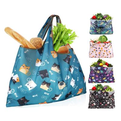 China Reusable Waterproof Washable Nylon Grocery Machine Fashion Geometric Shopping Bags Eco-Friendly Bags Reusing Tote Bags With Pouch Bulk for sale