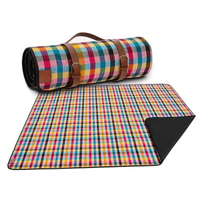 China Lightweight Durable Custom Waterproof 3 Layers Plaid Printed Acrylic Sponge Lightweight Portable Picnic Waterproof Blanket for sale