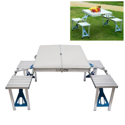 China 2021 Modern Portable Folding Camping Picnic Tables And 4 Chairs Stools Set Outdoor Party Field Kitchen Garden BBQ Aluminum for sale