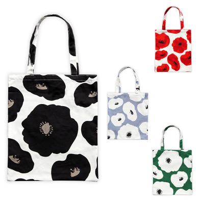 China Polyester flower pattern designer bag travel eco-friendly cotton ounce thickness fabric sublimation shoulder shopping tote bag for sale