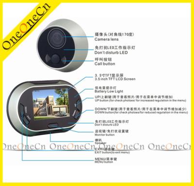 China tome automaticly a foto. Visor do Peephole da porta tela de TFT de 3,5 polegadas com campainha à venda