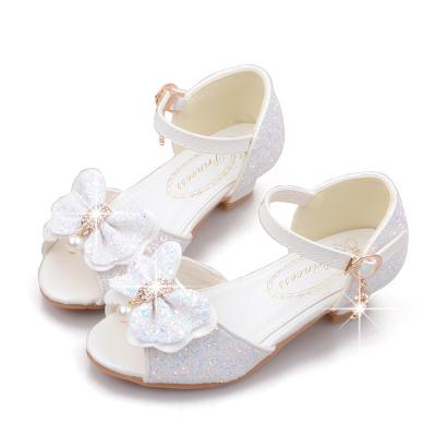 China Fashion Glitter Girls Sandals Round Heels Bowknot Girl Shoes Heels Sandal Pearl Little Girls Designer Sandals for sale