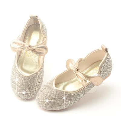 China Hot Sales Girl Princess Shoes Gold Rhinestone Breathable Kid Girl Princess Dress Shoes For Party Girl Butterfly Princess Shoes for sale