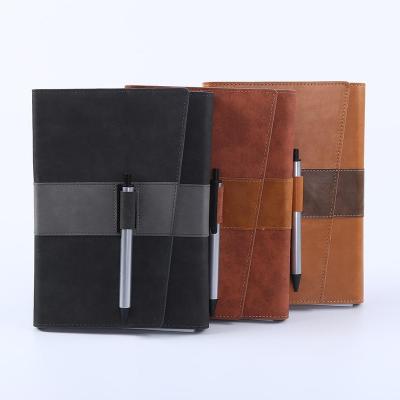 China High Quality Spiral Custom Design PU Leather Emboss Logo Three Folds Notebook With Pen for sale