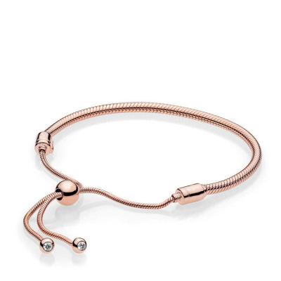 China Wholesale Silver Rose Gold Sliding Charm Bracelet High Quality Rose Gold Plated Expandable Bracelet for sale