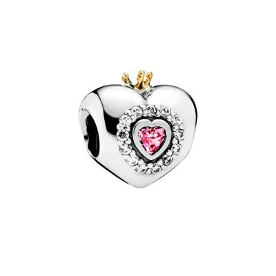 China 2018 BOHEMIA China Factory 925 Sterling Silver Princess Heart Charms Bead Pink CZ 925 Silver Pendant Charms for sale