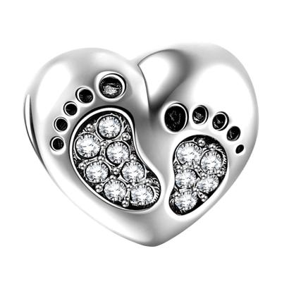 China Hot Sale 925 Sterling Silver Environmental Friendly Footprint Charms Original Design Silver Charms For Snake Bracelets for sale