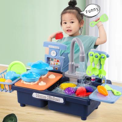 China Oyuncak Funny Educational Toy Sink Children Electric Running Water Sink House Pretend Role Play Kitchen Toy Set For Girls de Cozinha Infanti de Lavabo for sale