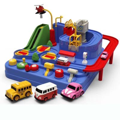 China Eco-friendly Material Small By Big Puzzle Gift Vibrato Parking Adventure Toys Rail Car Train Set Track Slot Toys for sale