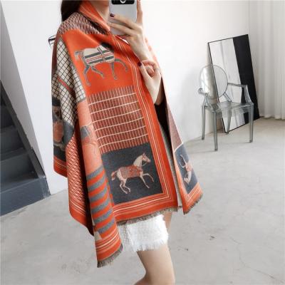 China Wholesale cashmere winter scarf shawl horse jacquard pashmina scarf for women winter elegant warm scarves luxury brand for sale