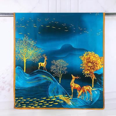 China 2021 newest milu everyday life 100% silk scarves deer satin hijabs ladies long shawls printing famous brand gold silk luxury for sale