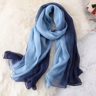 China Pure plain silk gradient hot sale personality gradient scarf color stitching tie dyed voile silk scarf for sale