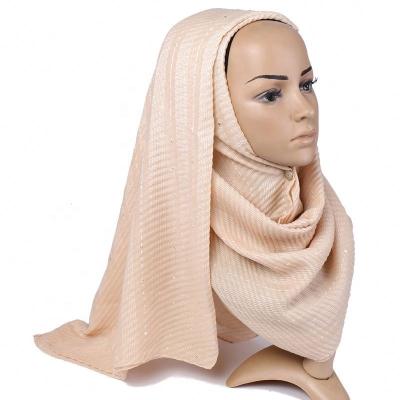 China Pleat Hijab Supply Women New Design Solid Color Wrinkle Shawl Premium Muslim Hijab Scarf Cotton for sale