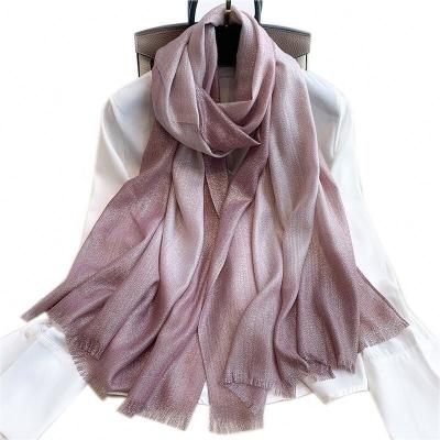 China Wholesale Gold Color Gradient Scarf Yarn Gold Silver Gradient Women's Polyester Soft Felling Shawl Long for sale