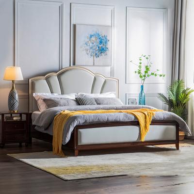 China Modern all American export soft cherry first layer cowhide bed solid wood wooden wedding bed for sale