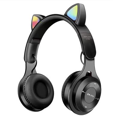 China Fast Charge Wireless Headphones Cat Ear LED Light Up BT Foldable Headphones Over Ear w/Microphone for Online Distant Learning for sale