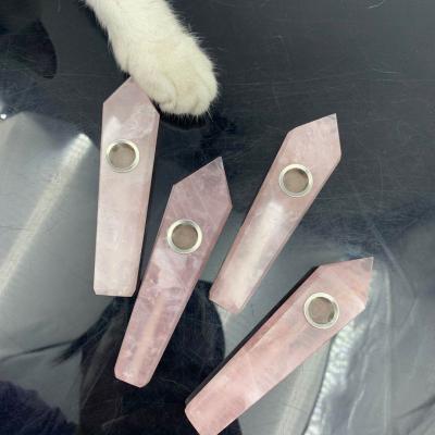 China China Hot Selling Natural Polished Crystal Rose Pink Crystal Quartz Pipes Smoking Pipes For Girl Gift for sale