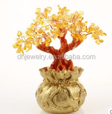 China Hot sale europe folk crafts money tree healing lucky tree natrual citrine crystal stones for decoration for sale