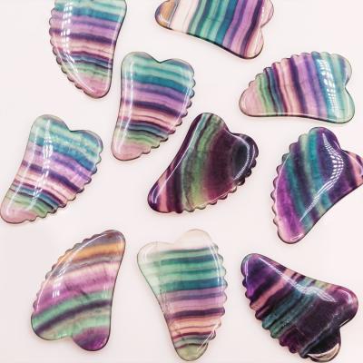 China High Quality China Rainbow Fluorite Massage Tool Beauty Massager Gua Sha Scratch Crystal Carving Health Care Crystal for sale