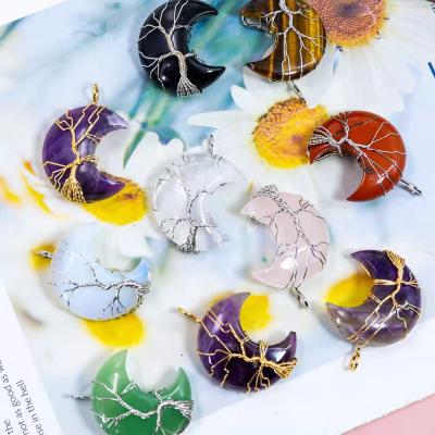 China Natural Tree Of Life Europe Healing Crystals Pendant Mom Friends Crystal Jewelry Gifts For Girls Moon Of Life And Heart Necklace for sale