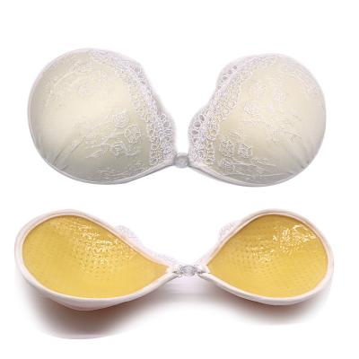 China Nylon / Cotton White Lace Embroidered Front Button Gathered Strapless Invisible Bra for sale