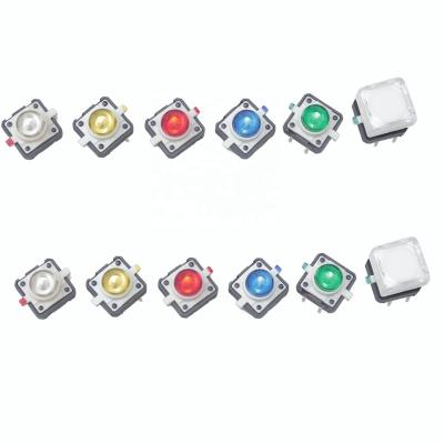 China Small 4 pin reset button 12*12x7.3mm with LED lamp switch in 5 colors. Ideal for bubble machines and water heaters. 12*12x7.3mm for sale